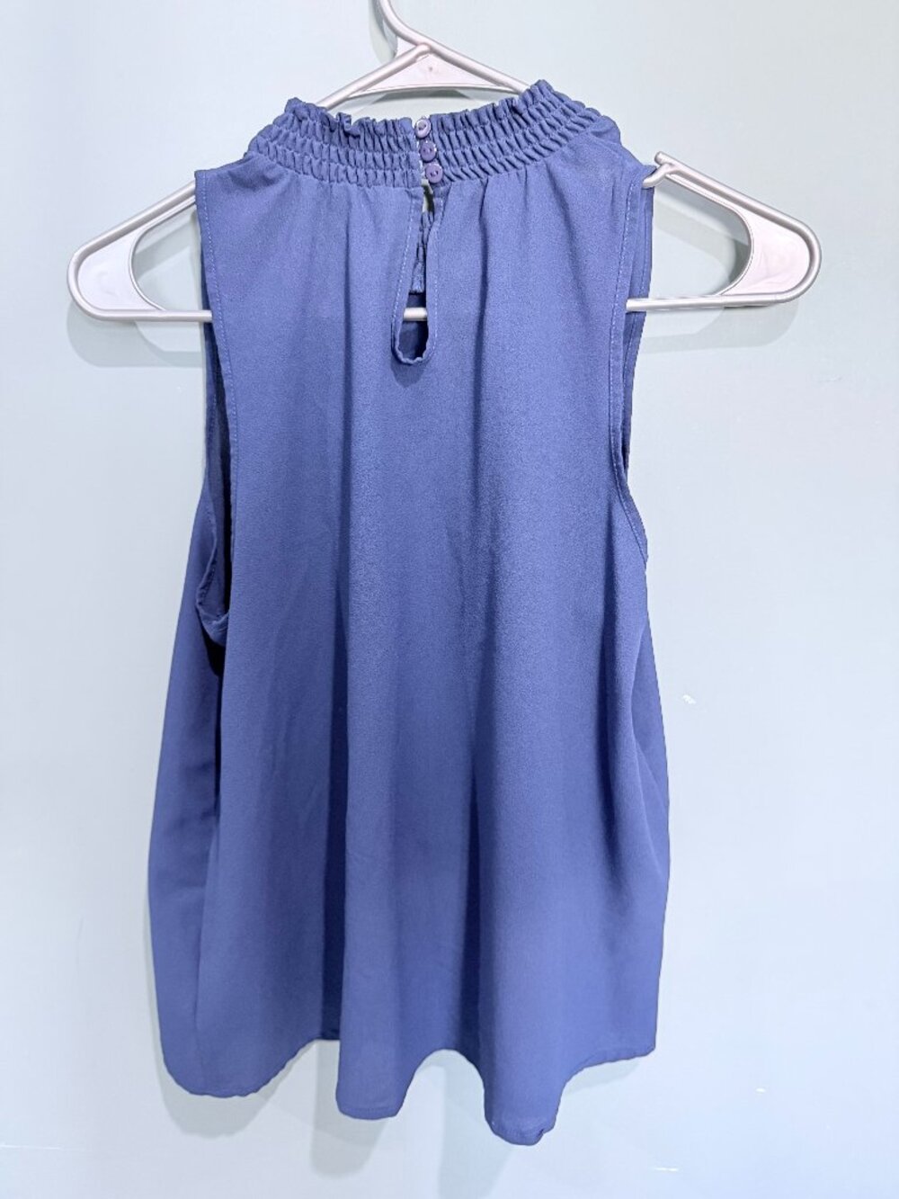 Periwinkle Blue Smocked Neck Sleeveless Blouse Tank Top